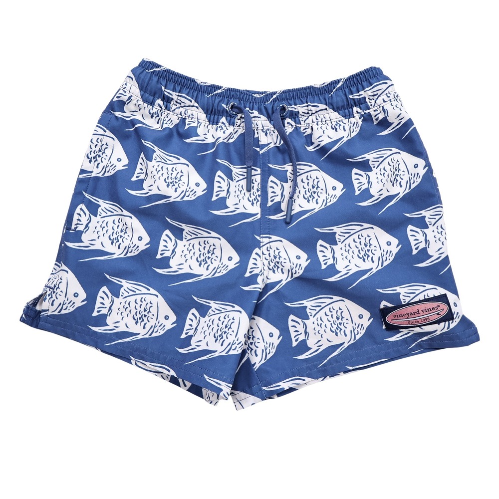 VINEYARD VINES Boy's Size 5 Blue White Angel Fish Printed Chappy Swim Trunks